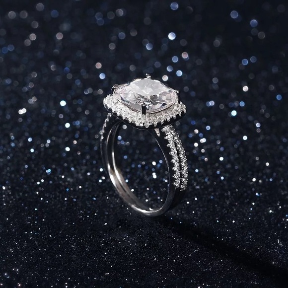 New Women’s 2 pc/set 925 Silver Diamond Ring - Picture 2 of 2